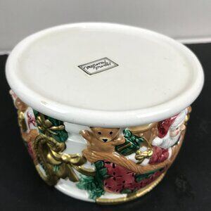 Fitz and Floyd 3" x 4" pillar candle stand, hand painted Santa